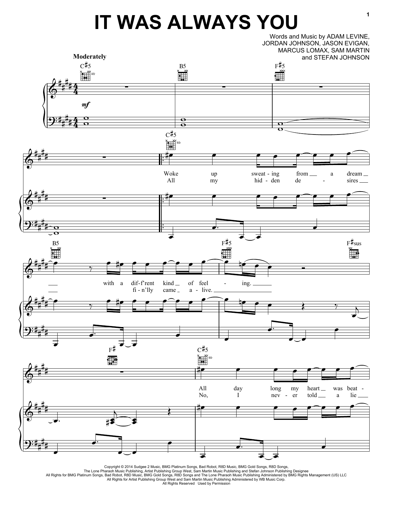 Download Maroon 5 It Was Always You Sheet Music and learn how to play Piano, Vocal & Guitar (Right-Hand Melody) PDF digital score in minutes