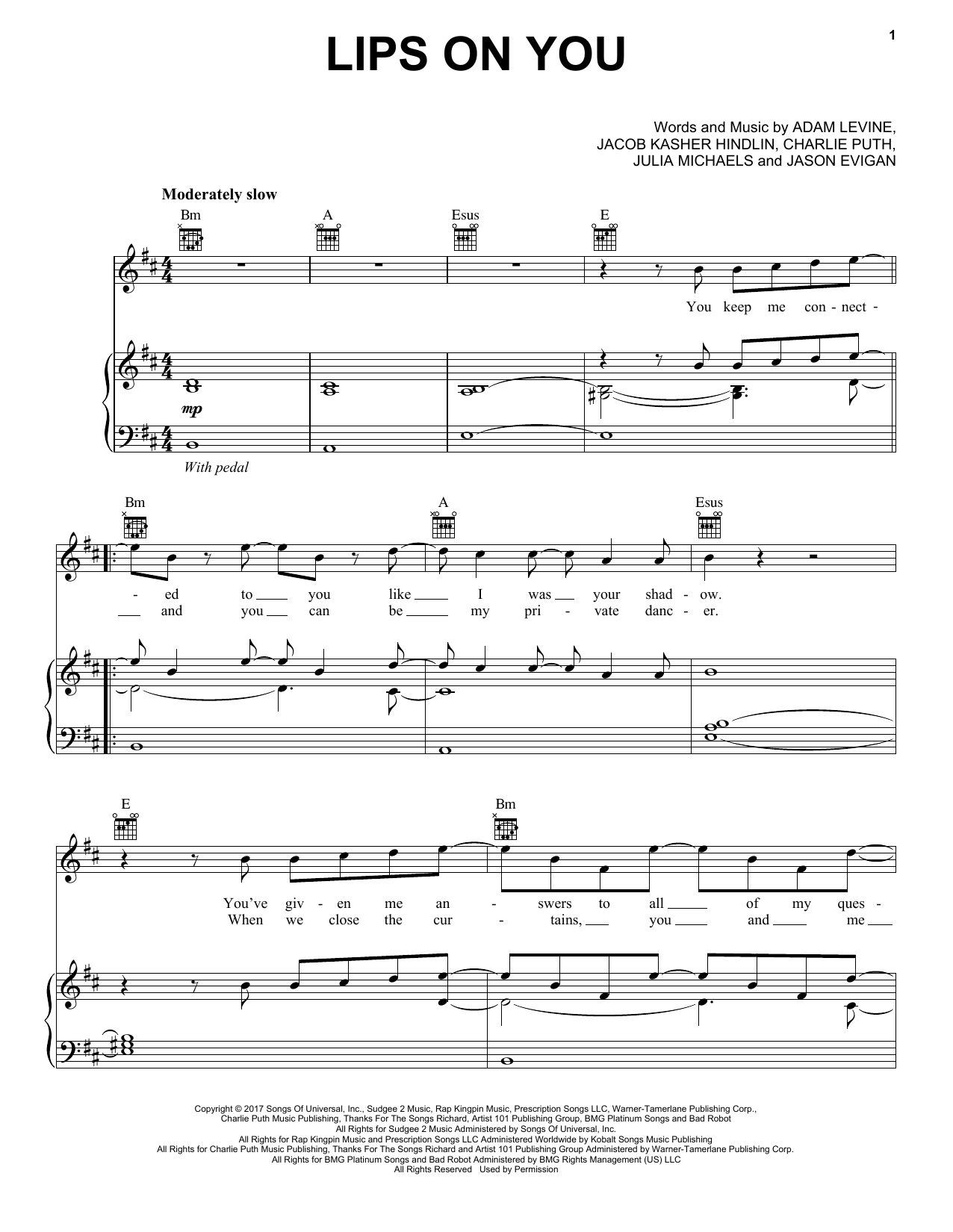 Download Maroon 5 Lips On You Sheet Music and learn how to play Piano, Vocal & Guitar (Right-Hand Melody) PDF digital score in minutes