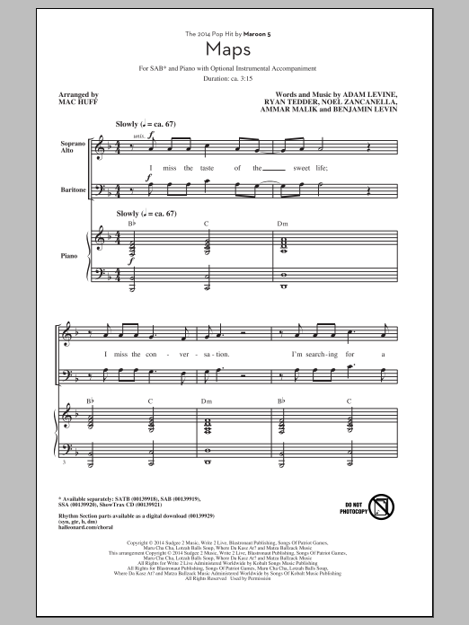 Download Maroon 5 Maps (arr. Mac Huff) Sheet Music and learn how to play SAB PDF digital score in minutes
