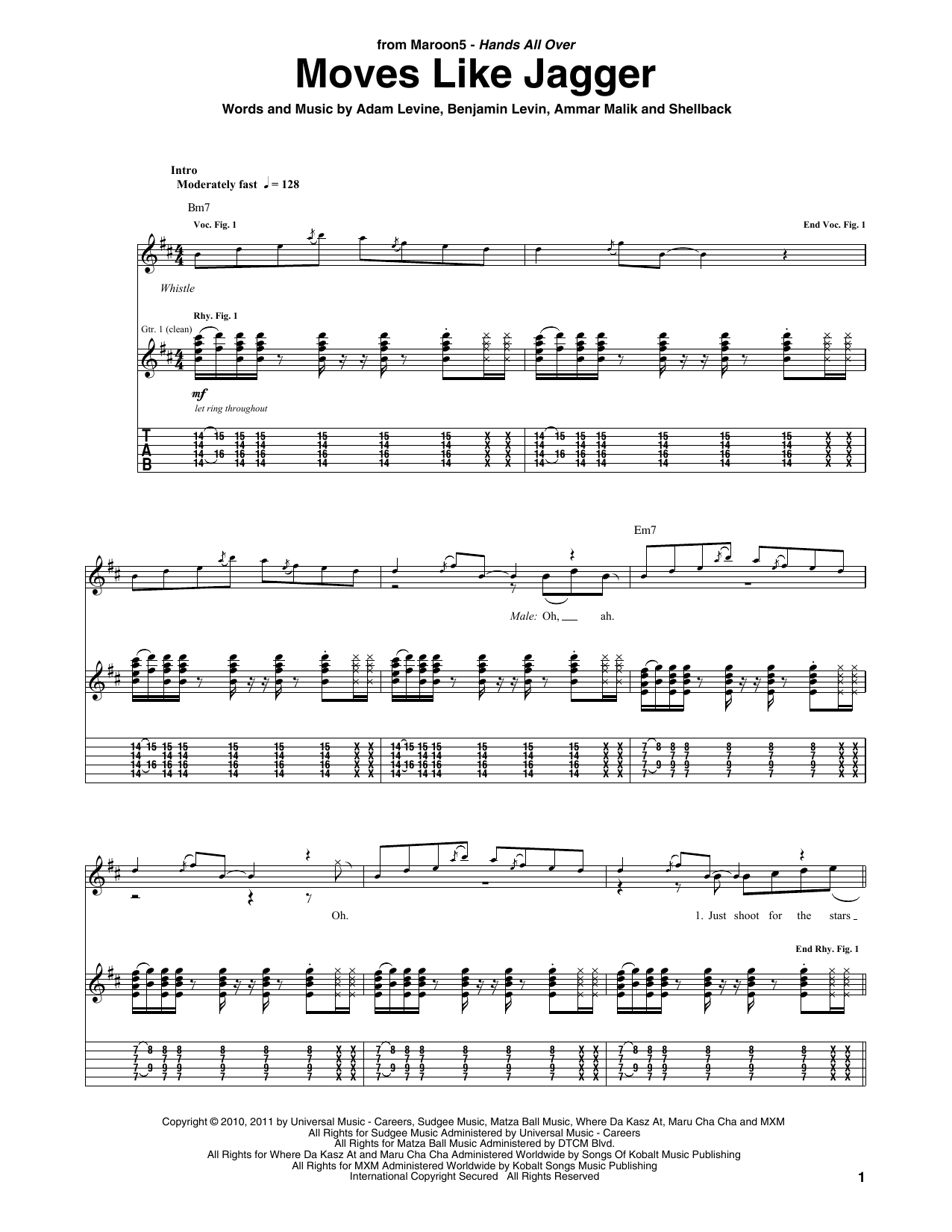 Download Maroon 5 Moves Like Jagger (feat. Christina Aguilera) Sheet Music and learn how to play Guitar Lead Sheet PDF digital score in minutes