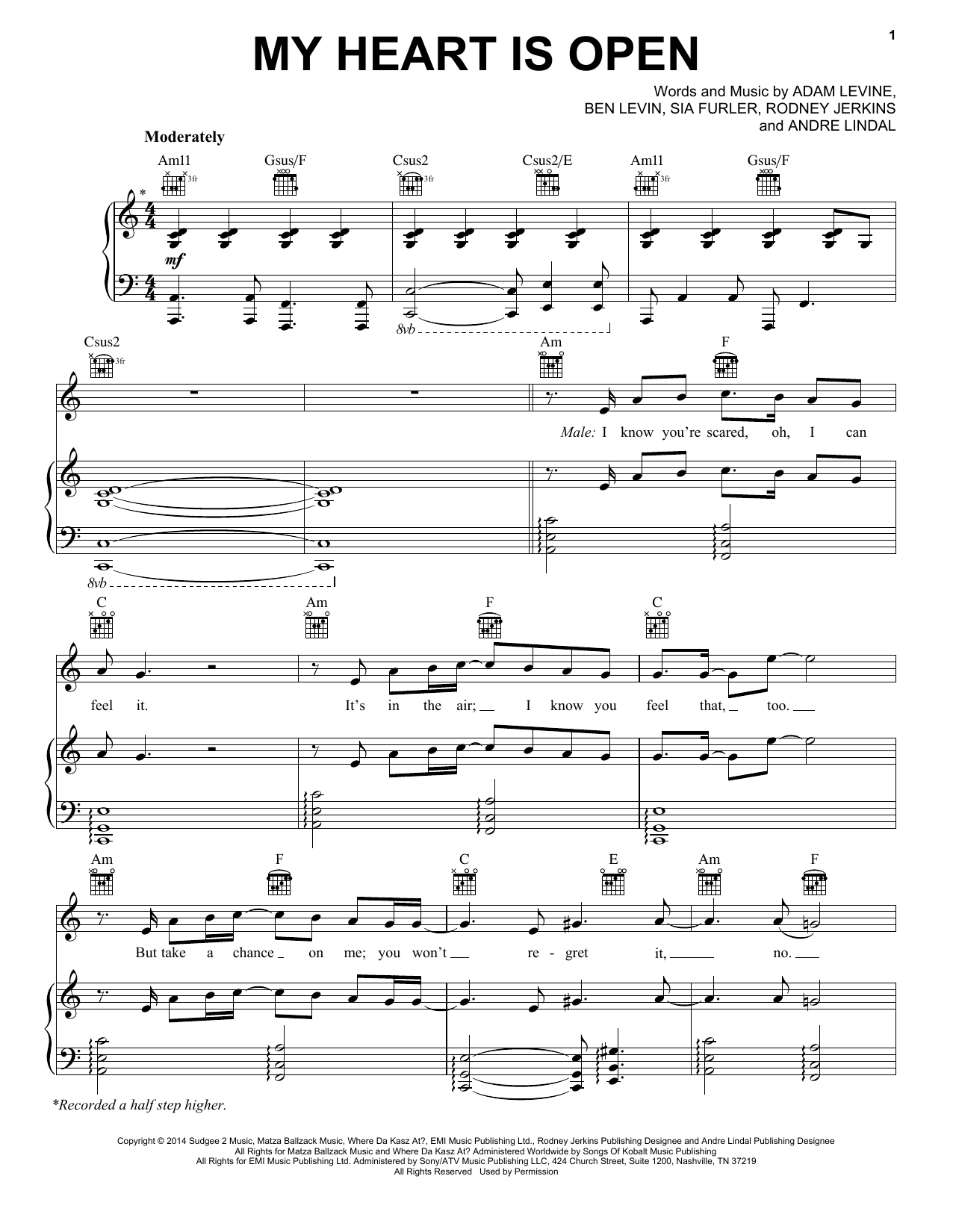 Download Maroon 5 My Heart Is Open Sheet Music and learn how to play Piano, Vocal & Guitar (Right-Hand Melody) PDF digital score in minutes