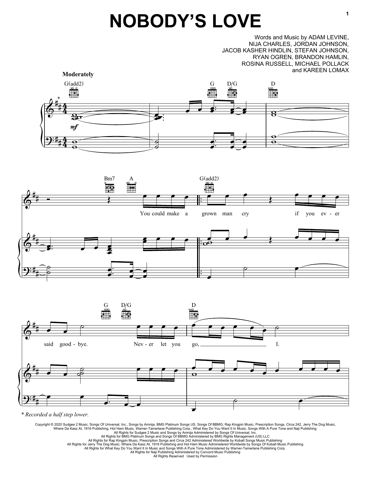 Download Maroon 5 Nobody's Love Sheet Music and learn how to play Easy Guitar Tab PDF digital score in minutes