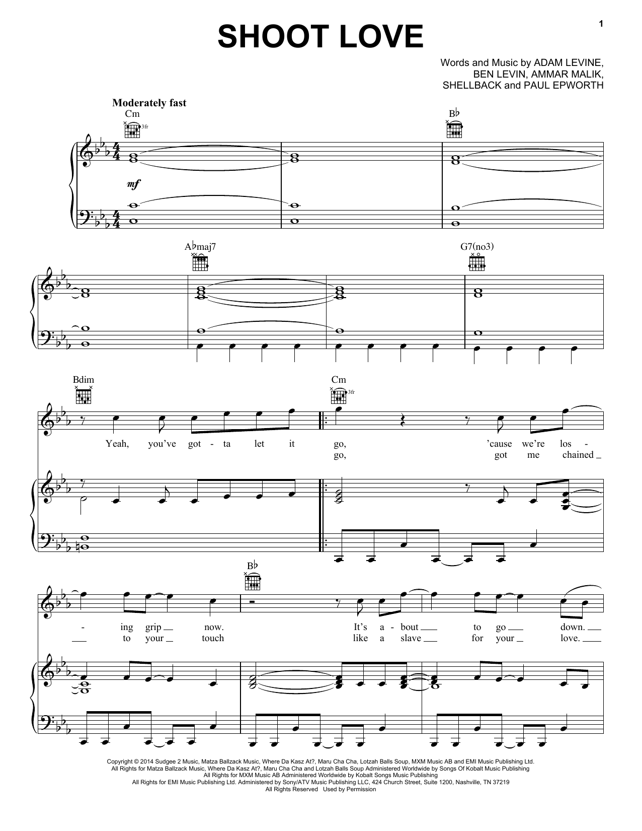 Download Maroon 5 Shoot Love Sheet Music and learn how to play Piano, Vocal & Guitar (Right-Hand Melody) PDF digital score in minutes