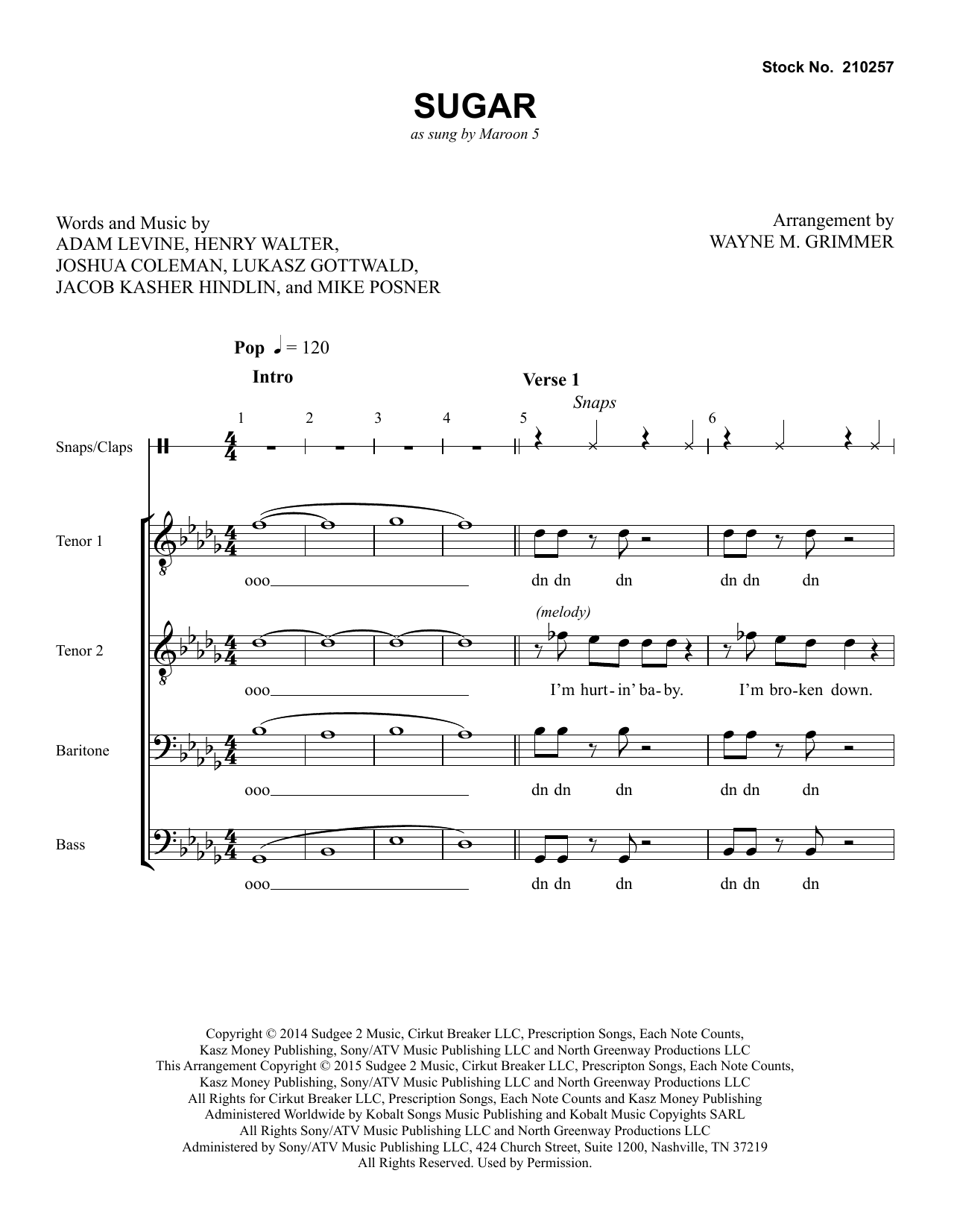 Download Maroon 5 Sugar (arr. Wayne Grimmer) Sheet Music and learn how to play SSAA Choir PDF digital score in minutes