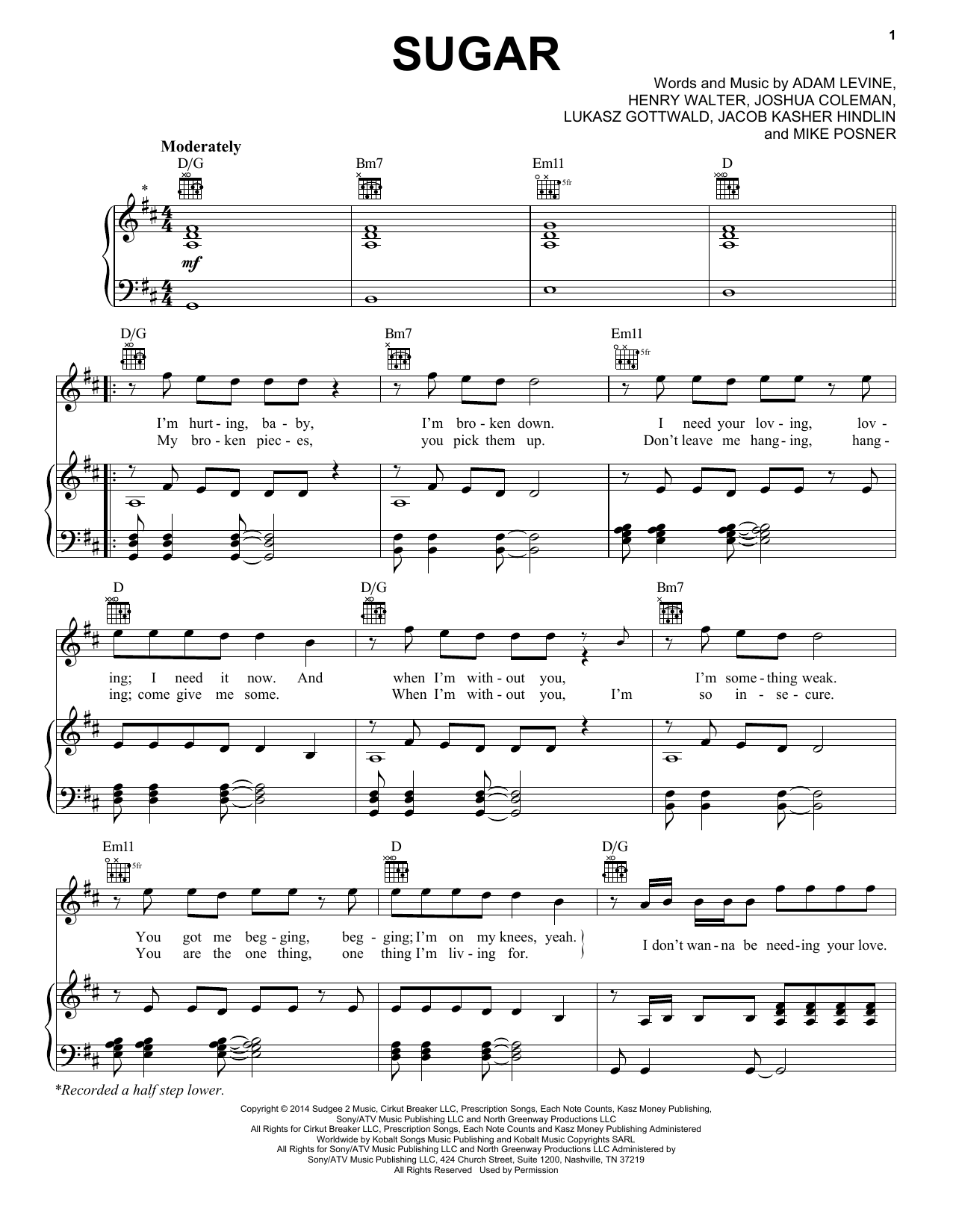 Download Maroon 5 Sugar Sheet Music and learn how to play Easy Bass Tab PDF digital score in minutes