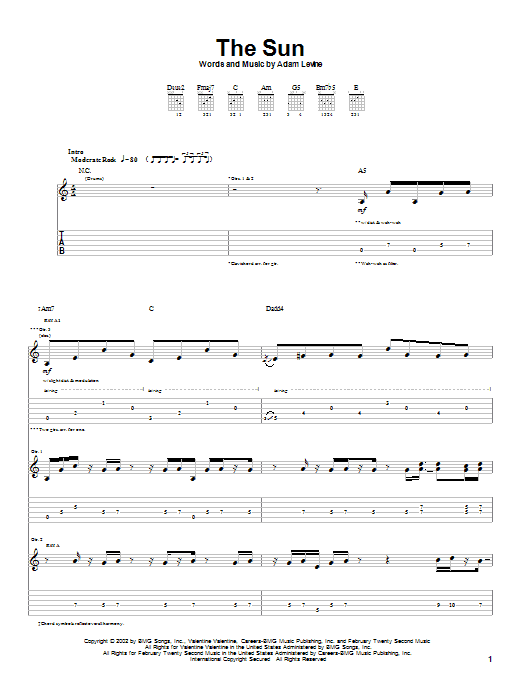 Download Maroon 5 The Sun Sheet Music and learn how to play Guitar Tab PDF digital score in minutes