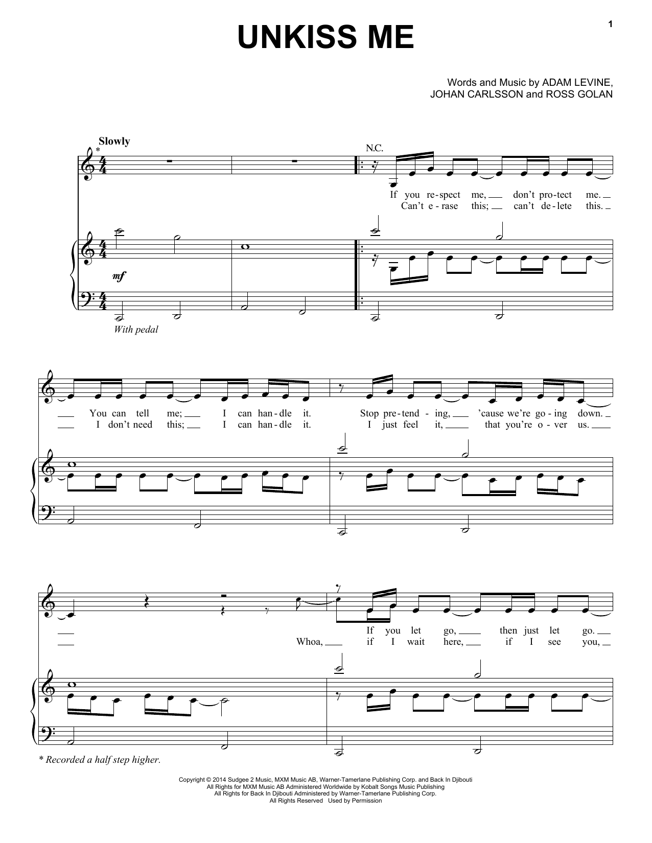 Download Maroon 5 Unkiss Me Sheet Music and learn how to play Piano, Vocal & Guitar (Right-Hand Melody) PDF digital score in minutes