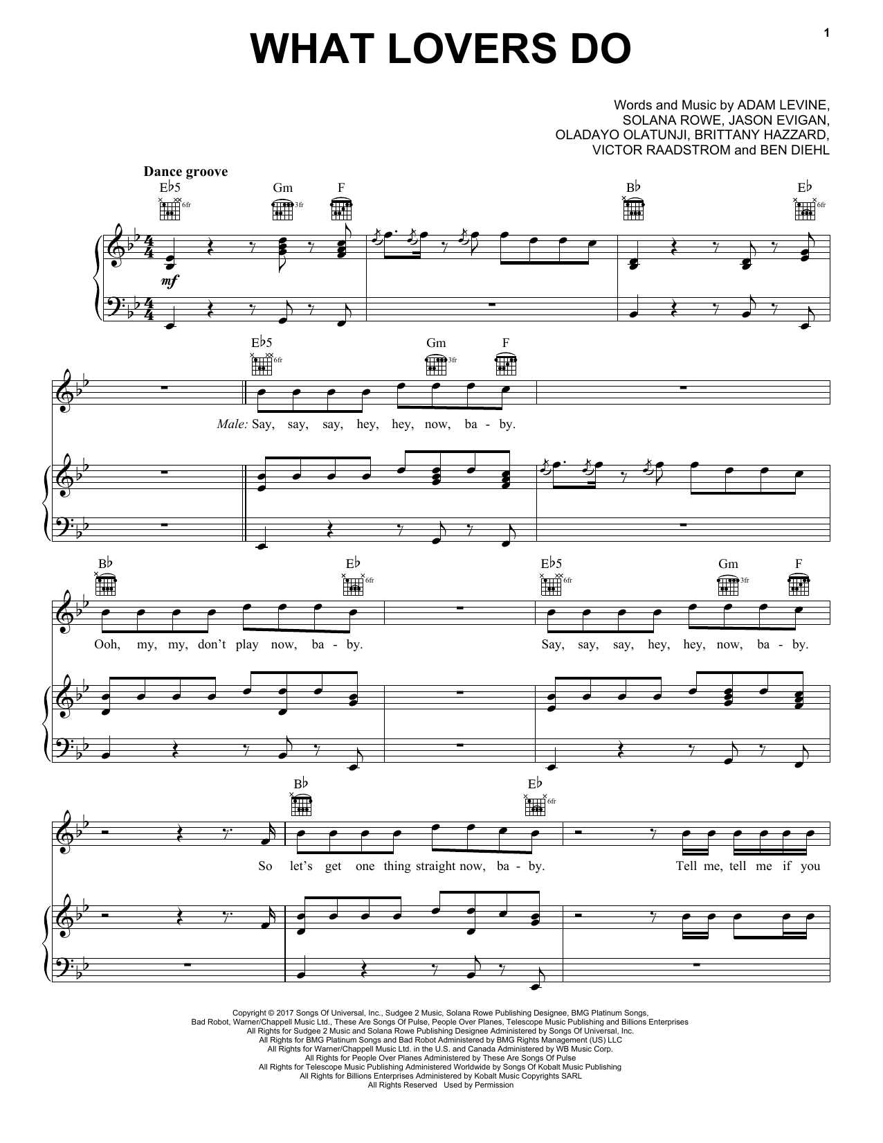 Download Maroon 5 What Lovers Do Sheet Music and learn how to play Piano (Big Notes) PDF digital score in minutes