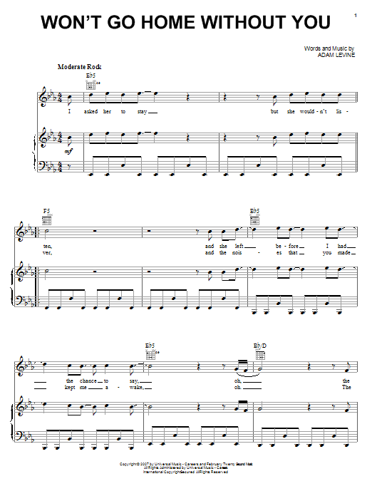 Download Maroon 5 Won't Go Home Without You Sheet Music and learn how to play Easy Guitar Tab PDF digital score in minutes