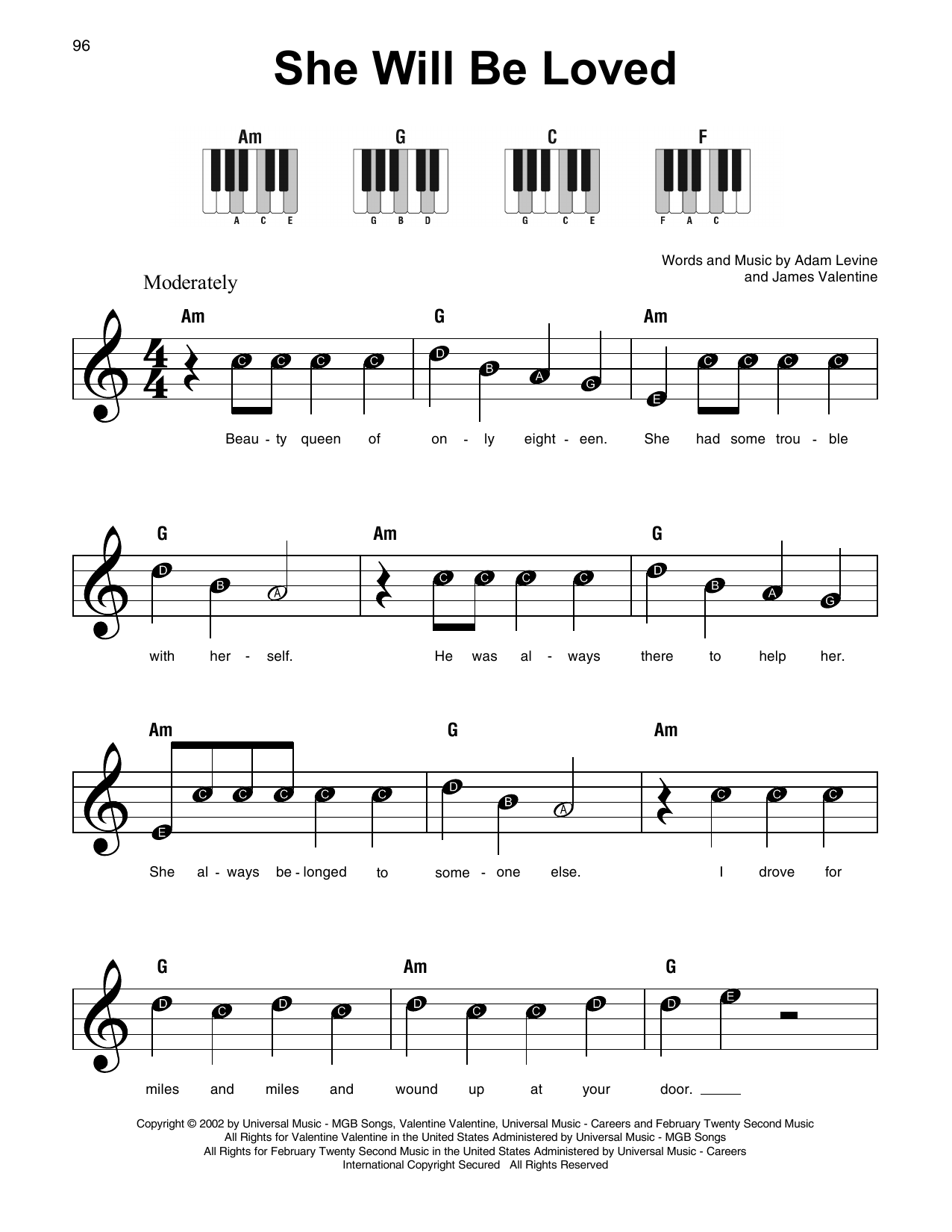 Download Maroon5 She Will Be Loved Sheet Music and learn how to play SPREP PDF digital score in minutes