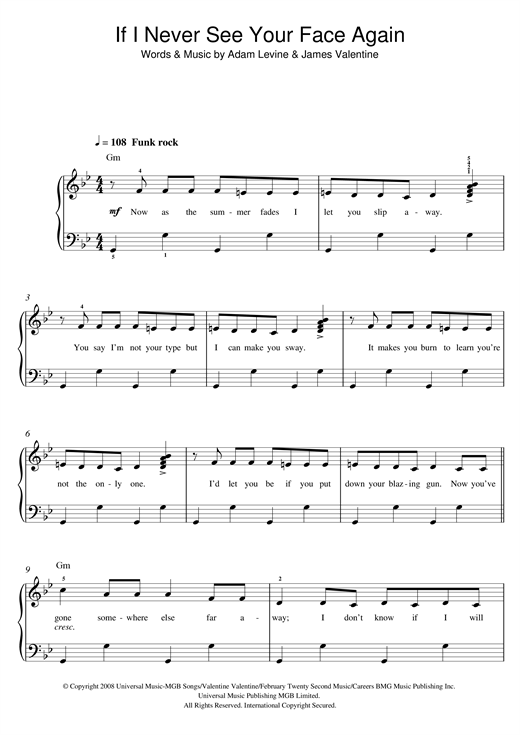 Download Maroon 5 If I Never See Your Face Again (feat. Rihanna) Sheet Music and learn how to play Beginner Piano PDF digital score in minutes