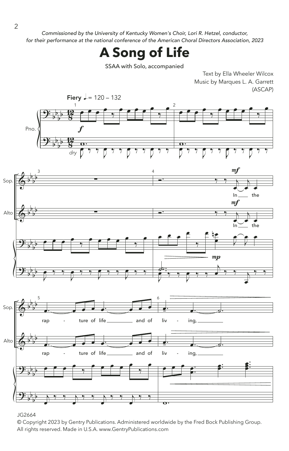 Download Marques L.A. Garrett A Song Of Life Sheet Music and learn how to play SATB Choir PDF digital score in minutes