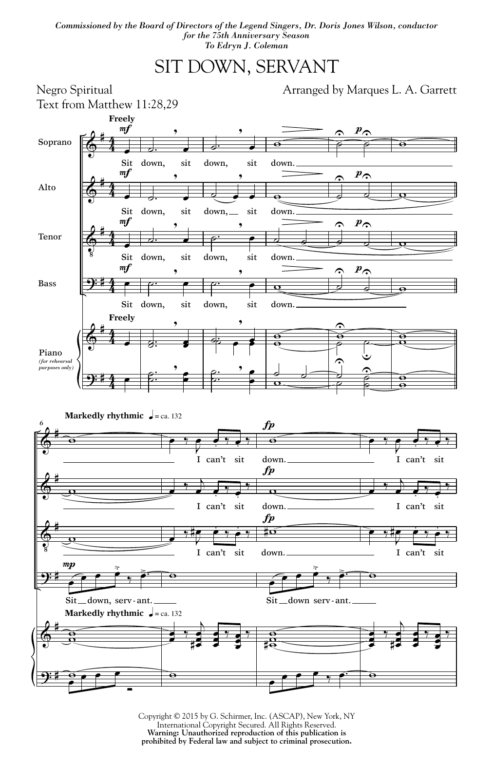 Download Traditional Spiritual Sit Down, Servant (arr. Marques L.A. Garrett) Sheet Music and learn how to play SATB PDF digital score in minutes