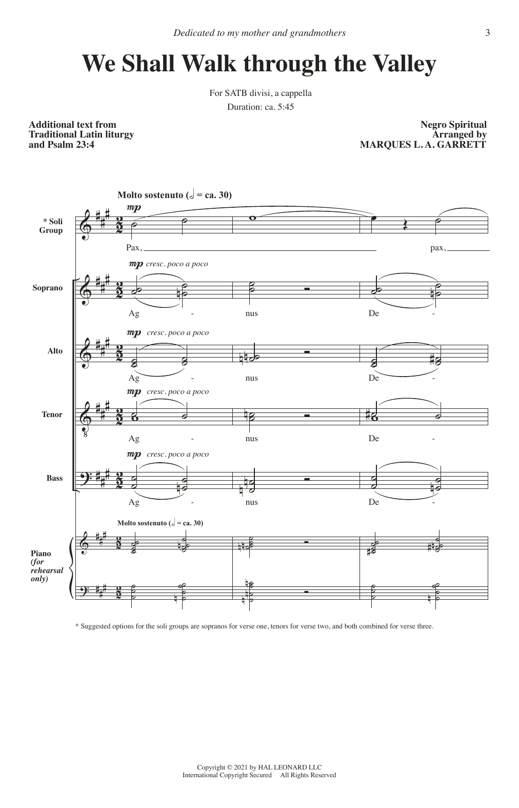 Download Marques L.A. Garrett We Shall Walk Through The Valley Sheet Music and learn how to play SATB Choir PDF digital score in minutes