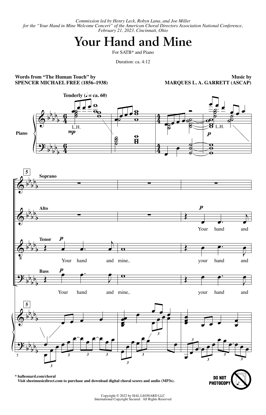 Download Marques L.A. Garrett Your Hand and Mine Sheet Music and learn how to play SATB Choir PDF digital score in minutes