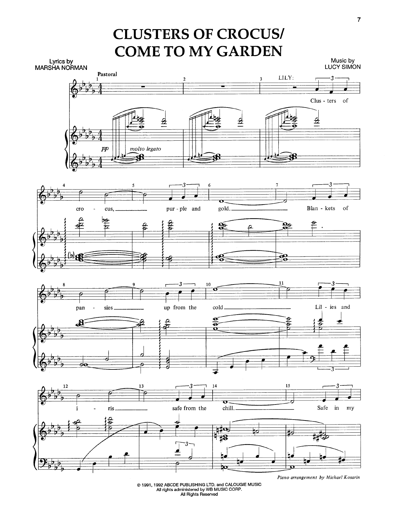 Download Marsha Norman & Lucy Simon Clusters Of Crocus (Opening Dream) Sheet Music and learn how to play Piano & Vocal PDF digital score in minutes