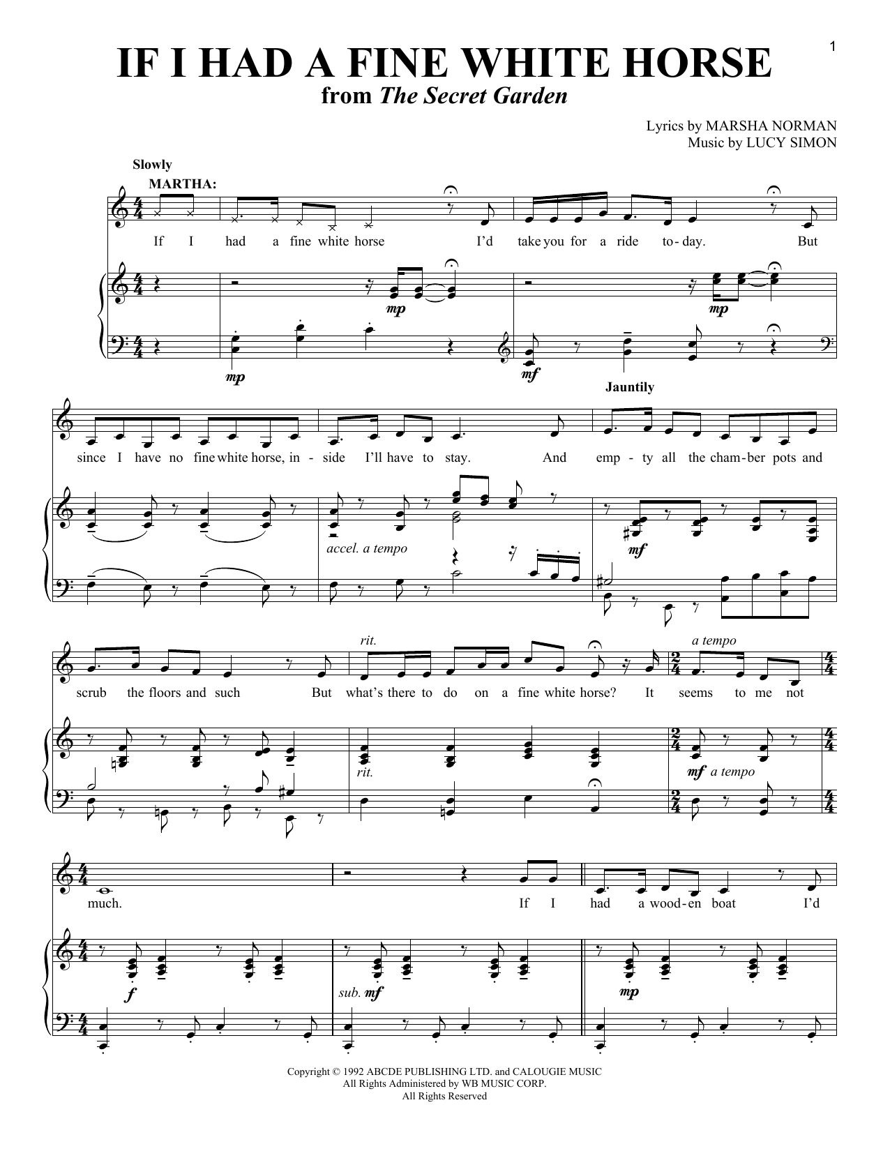 Download Marsha Norman If I Had A Fine White Horse Sheet Music and learn how to play Piano & Vocal PDF digital score in minutes