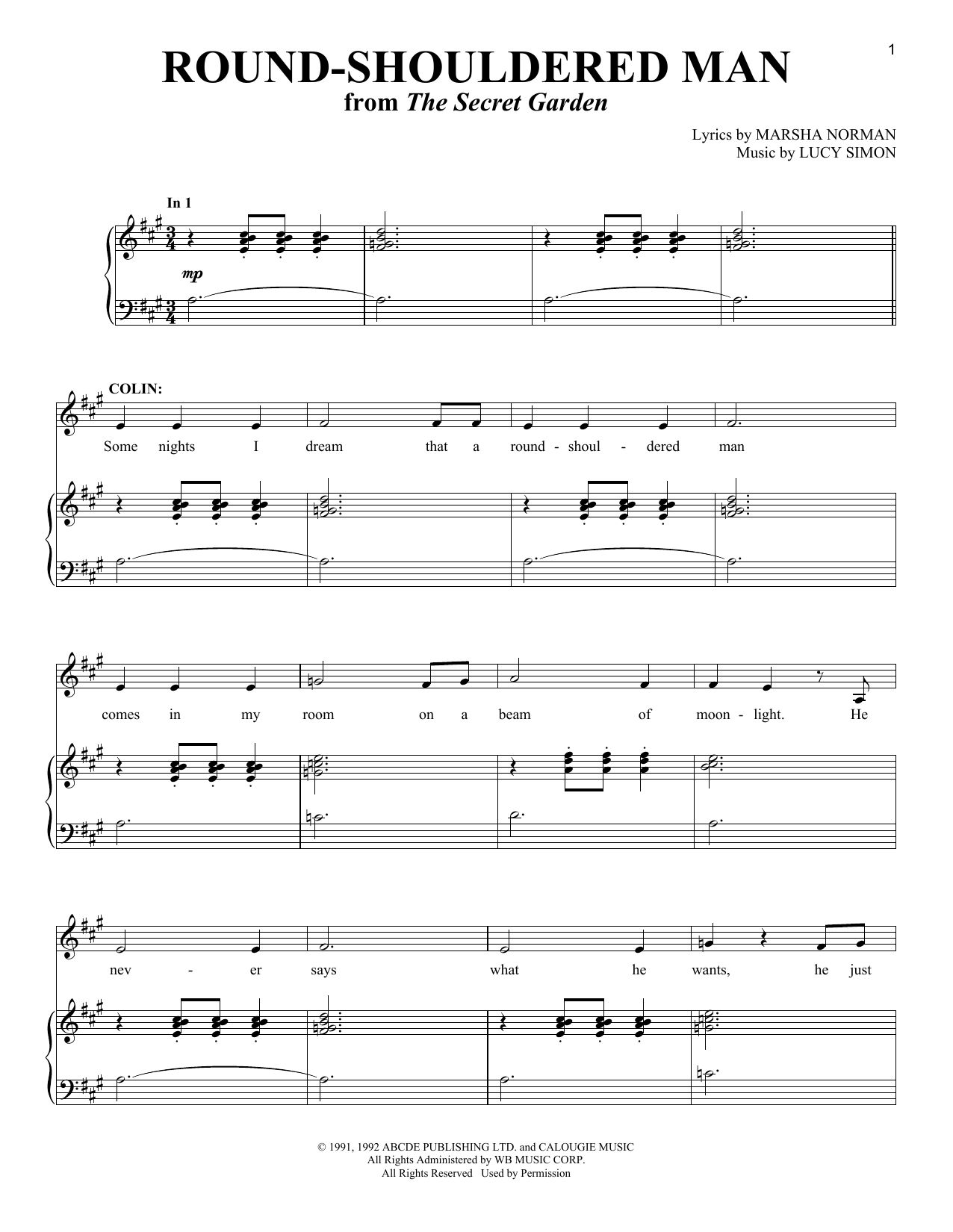 Download Marsha Norman Round-Shouldered Man Sheet Music and learn how to play Piano & Vocal PDF digital score in minutes