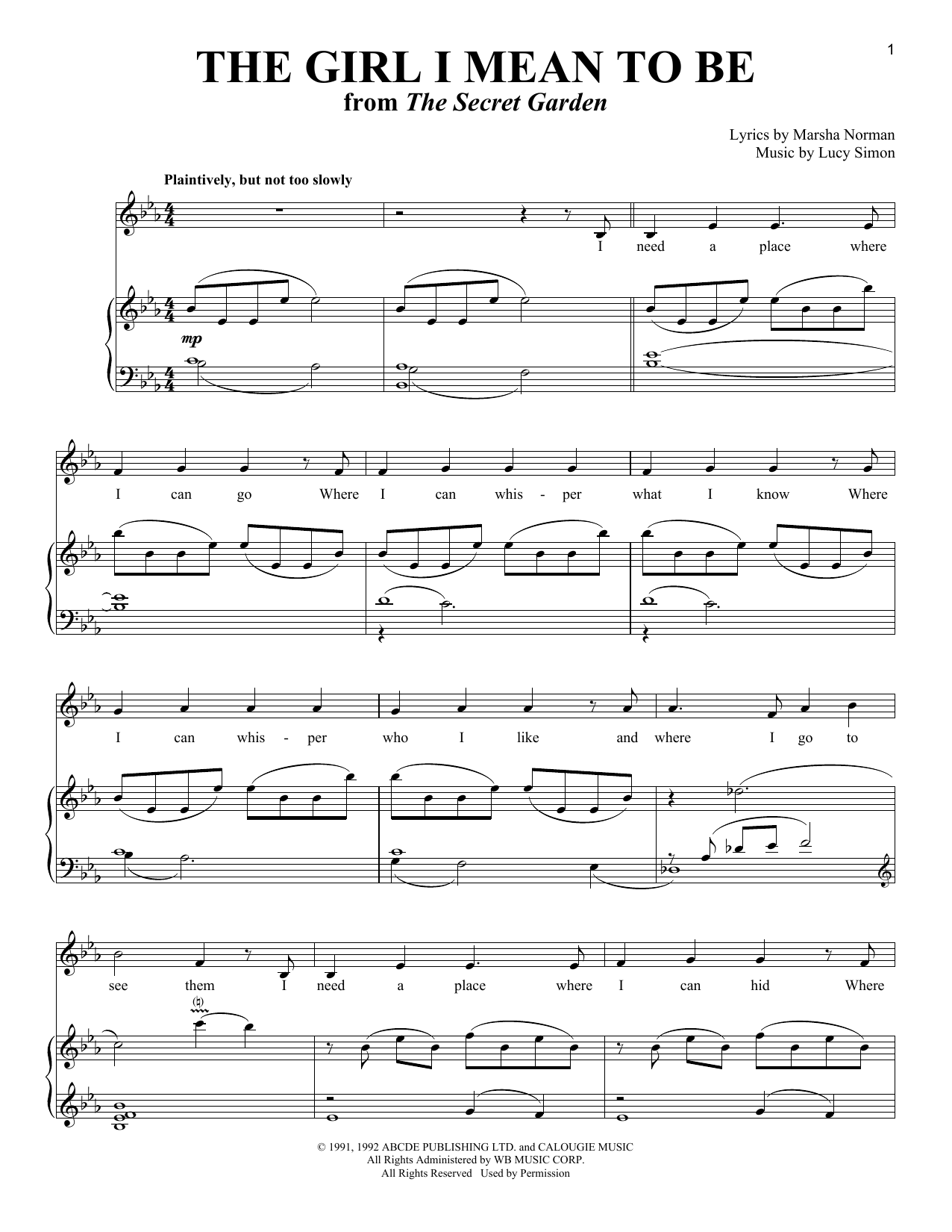 Download Marsha Norman The Girl I Mean To Be Sheet Music and learn how to play Piano & Vocal PDF digital score in minutes