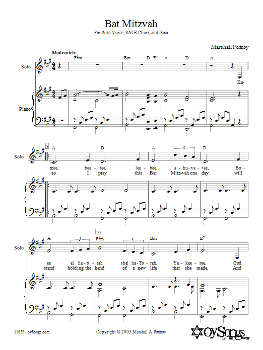 Download Marshall Portnoy Bat Mitzvah Sheet Music and learn how to play SSA PDF digital score in minutes