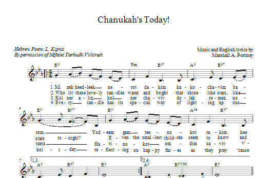 Download Marshall Portnoy Chanukah's Today Sheet Music and learn how to play Melody Line, Lyrics & Chords PDF digital score in minutes