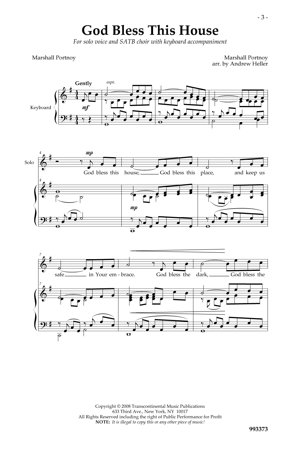 Download Marshall Portnoy God Bless This House Sheet Music and learn how to play SATB Choir PDF digital score in minutes