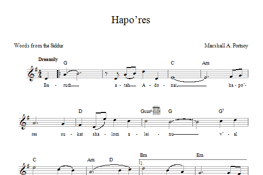 Download Marshall Portnoy Hapo'res Sheet Music and learn how to play Melody Line, Lyrics & Chords PDF digital score in minutes