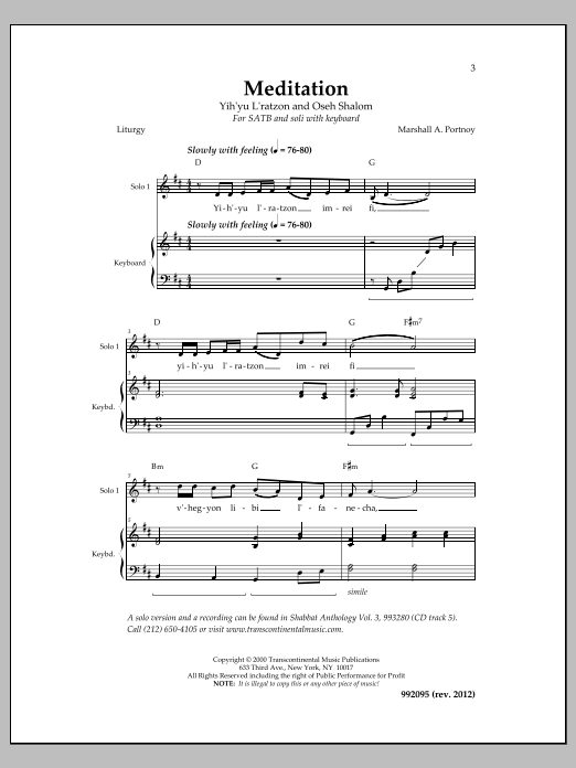 Download Marshall Portnoy Meditation Sheet Music and learn how to play SATB Choir PDF digital score in minutes