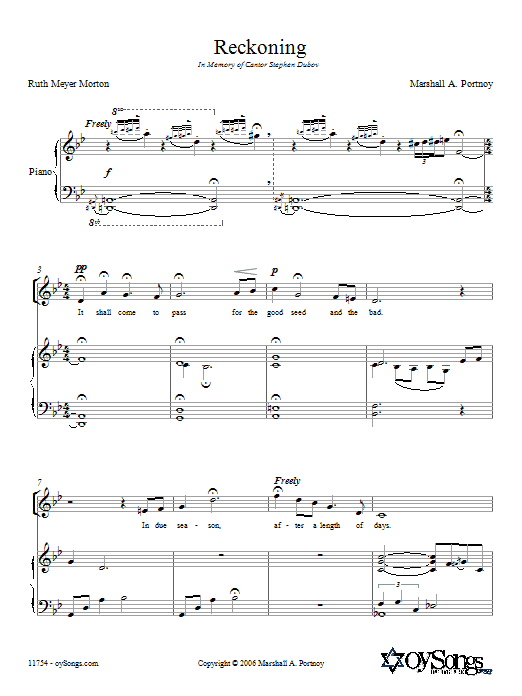 Download Marshall Portnoy Reckoning Sheet Music and learn how to play Piano, Vocal & Guitar (Right-Hand Melody) PDF digital score in minutes