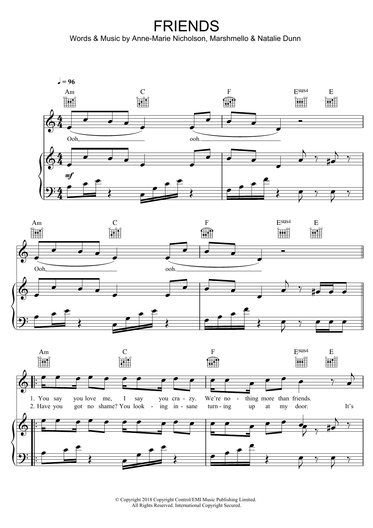Download Marshmello & Anne-Marie FRIENDS Sheet Music and learn how to play Big Note Piano PDF digital score in minutes