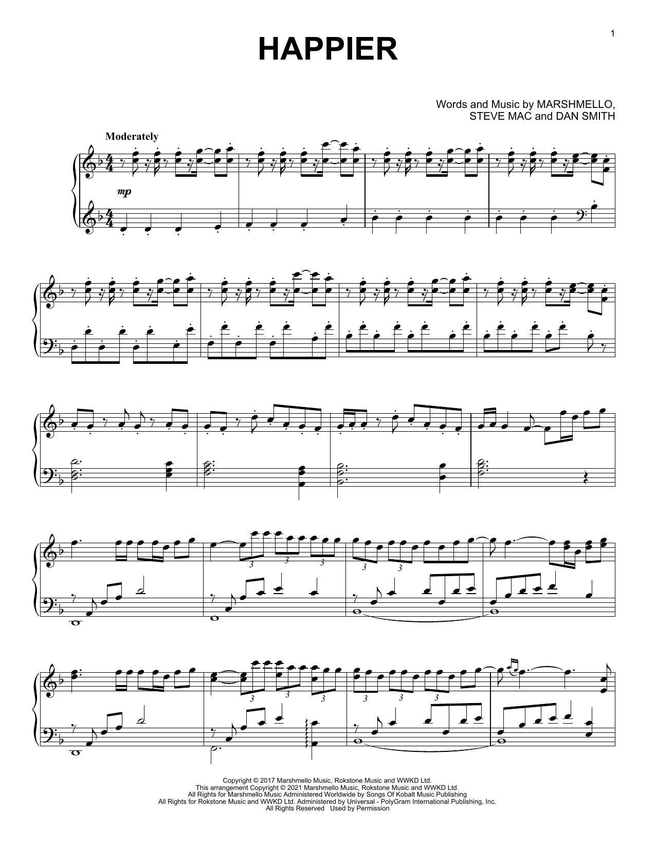 Download Marshmello & Bastille Happier [Classical version] Sheet Music and learn how to play Piano Solo PDF digital score in minutes