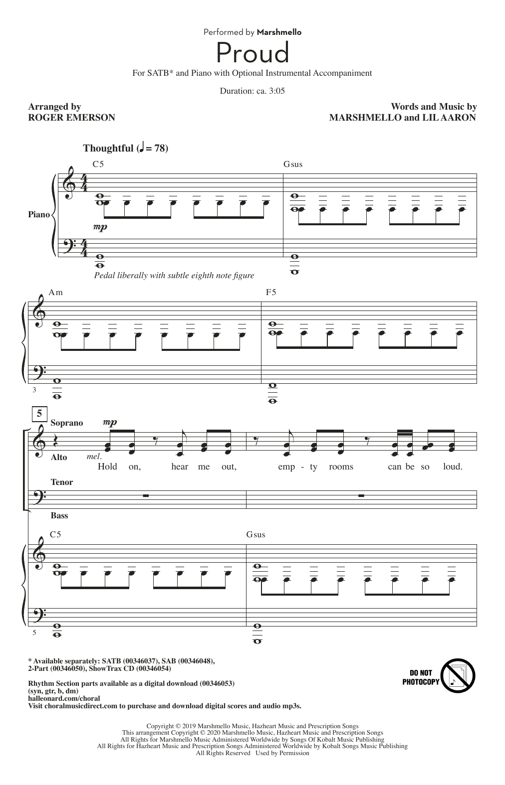 Download Marshmello Proud (arr. Roger Emerson) Sheet Music and learn how to play 2-Part Choir PDF digital score in minutes