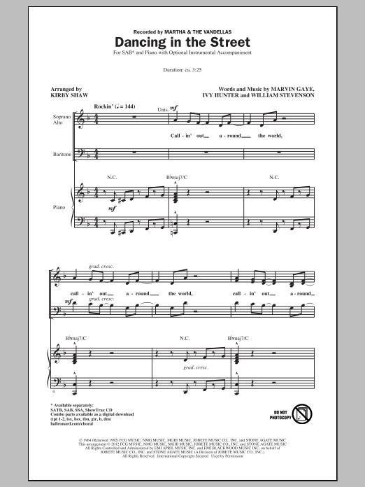 Download Kirby Shaw Dancing In The Street Sheet Music and learn how to play SAB PDF digital score in minutes