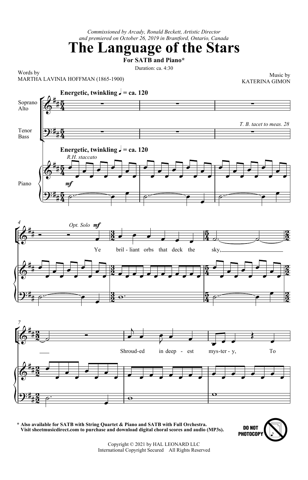 Download Martha Lavinia Hoffman and Katerina Gimon Language Of The Stars Sheet Music and learn how to play SATB Choir PDF digital score in minutes