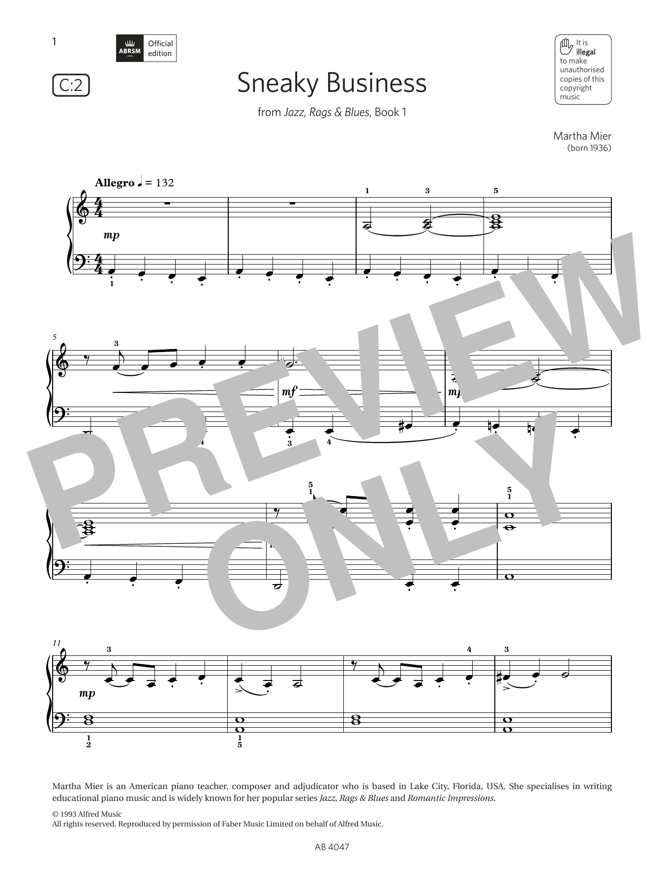 Download Martha Mier Sneaky Business (Grade 1, list C2, from the ABRSM Piano Syllabus 2023 & 2024) Sheet Music and learn how to play Piano Solo PDF digital score in minutes