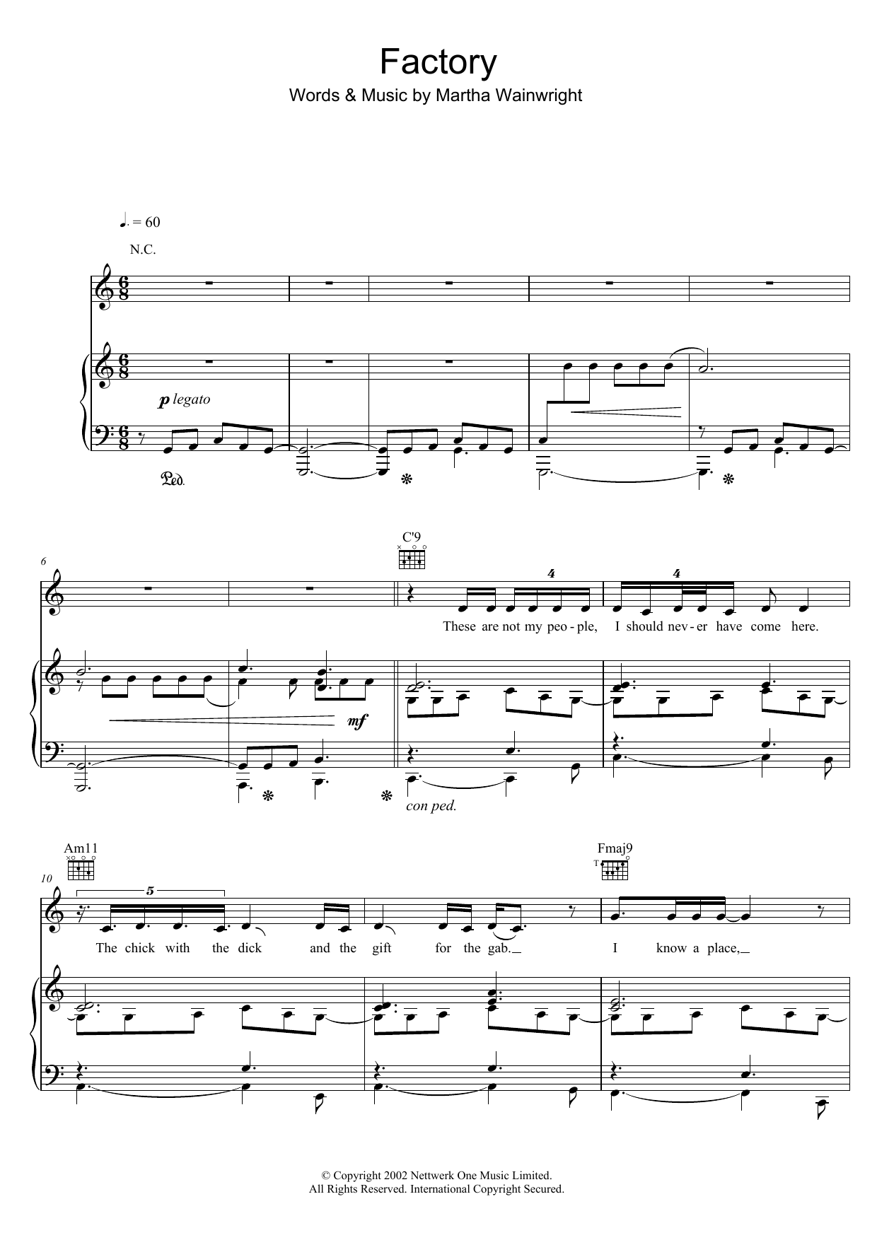 Download Martha Wainwright Factory Sheet Music and learn how to play Piano, Vocal & Guitar (Right-Hand Melody) PDF digital score in minutes