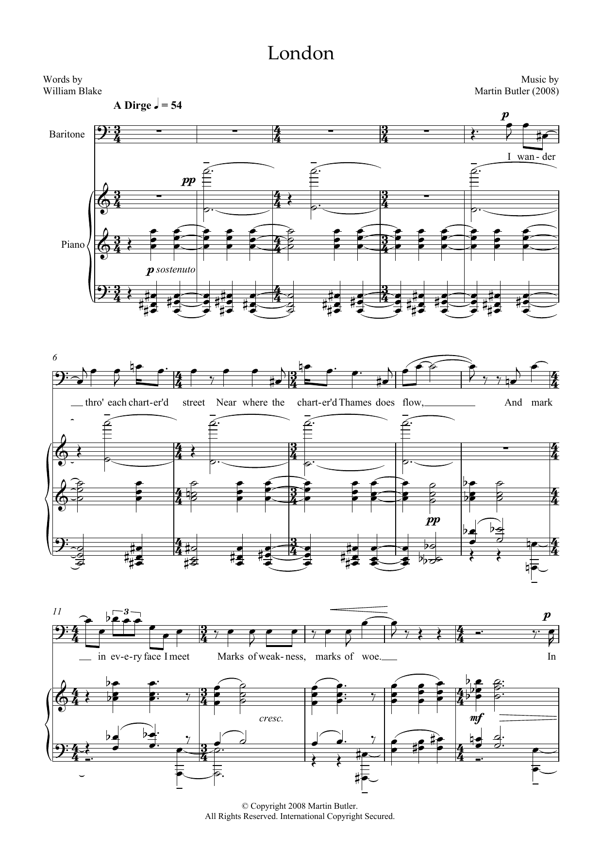 Download Martin Butler London (for baritone & piano) Sheet Music and learn how to play Piano & Vocal PDF digital score in minutes