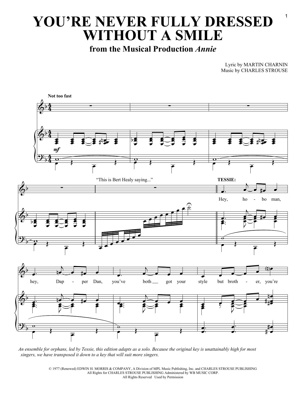 Download Martin Charnin You're Never Fully Dressed Without A Smile Sheet Music and learn how to play Piano & Vocal PDF digital score in minutes