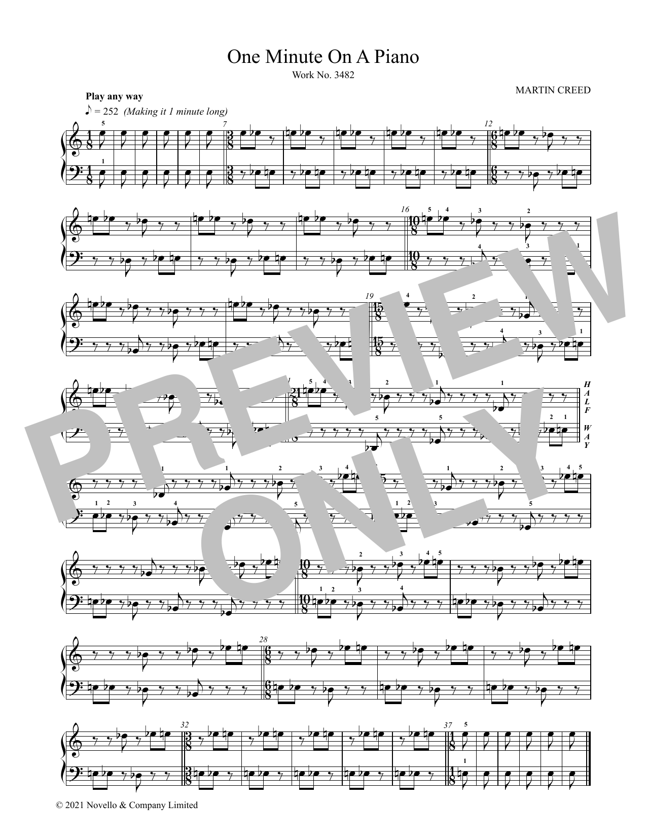 Download Martin Creed One Minute On A Piano Sheet Music and learn how to play Piano Solo PDF digital score in minutes