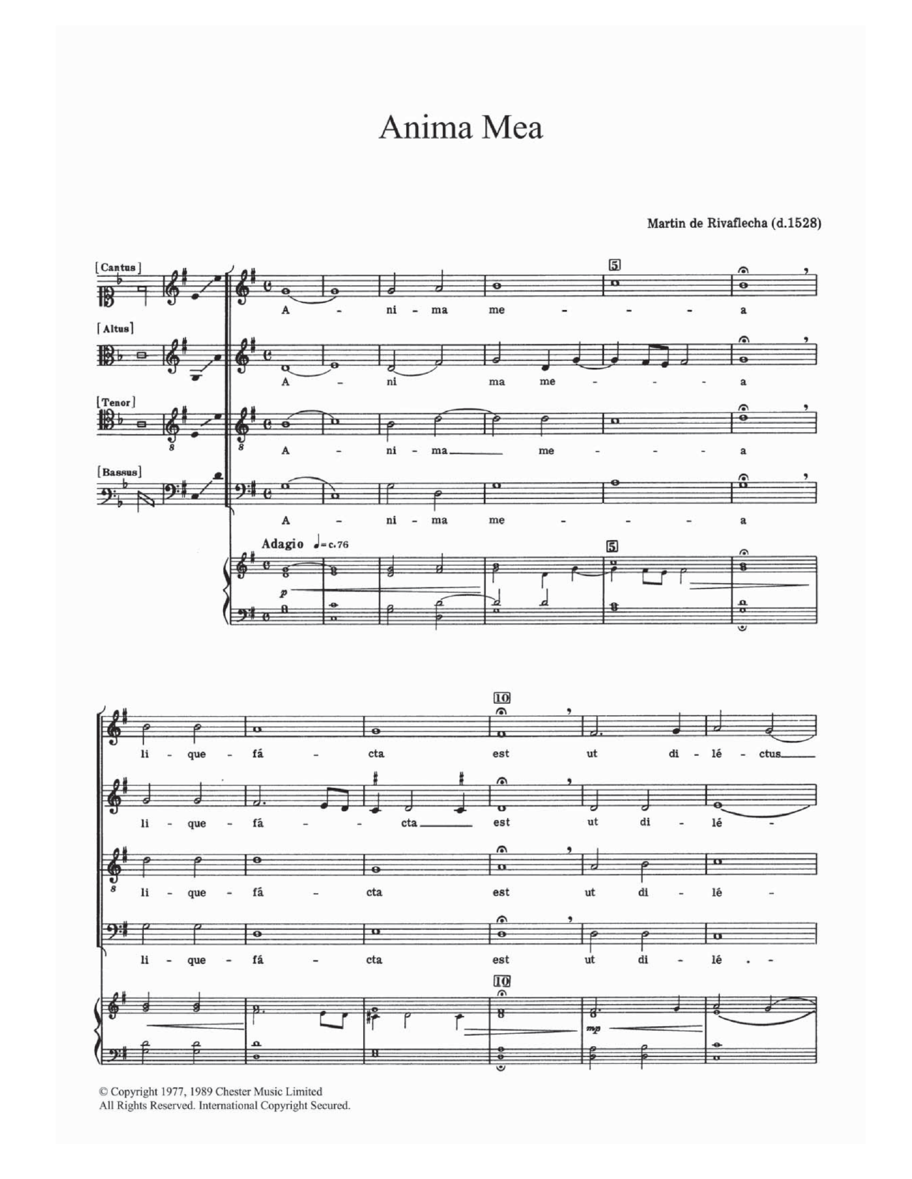 Download Martin de Rivaflecha Anima Mea Sheet Music and learn how to play SATB PDF digital score in minutes