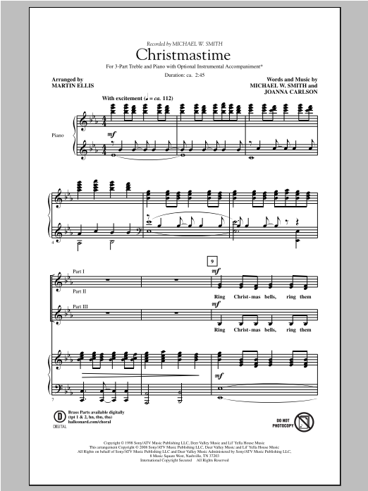 Download Martin Ellis Christmastime Sheet Music and learn how to play 3-Part Treble PDF digital score in minutes