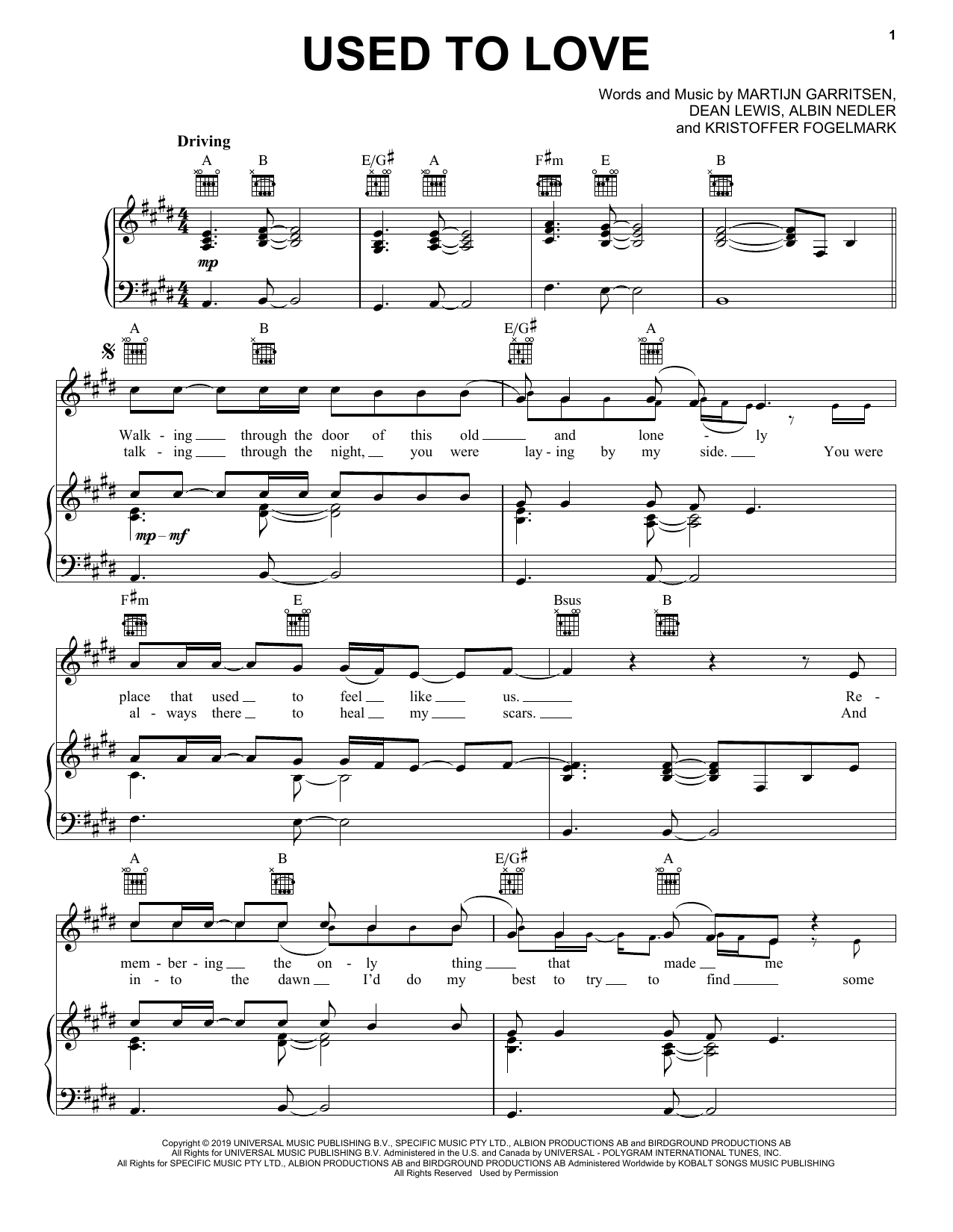 Download Martin Garrix & Dean Lewis Used To Love Sheet Music and learn how to play Piano, Vocal & Guitar Chords (Right-Hand Melody) PDF digital score in minutes