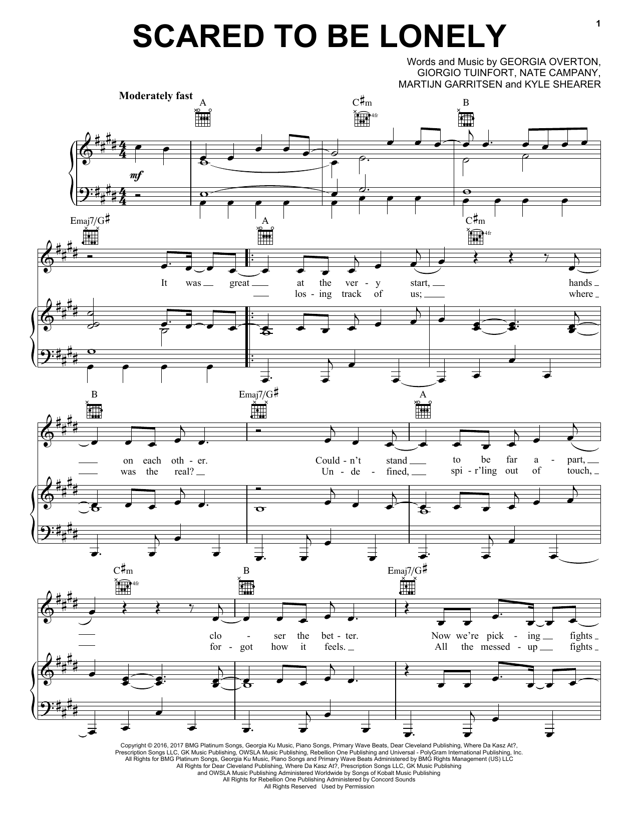 Download Martin Garrix & Dua Lipa Scared To Be Lonely Sheet Music and learn how to play Piano, Vocal & Guitar Chords (Right-Hand Melody) PDF digital score in minutes