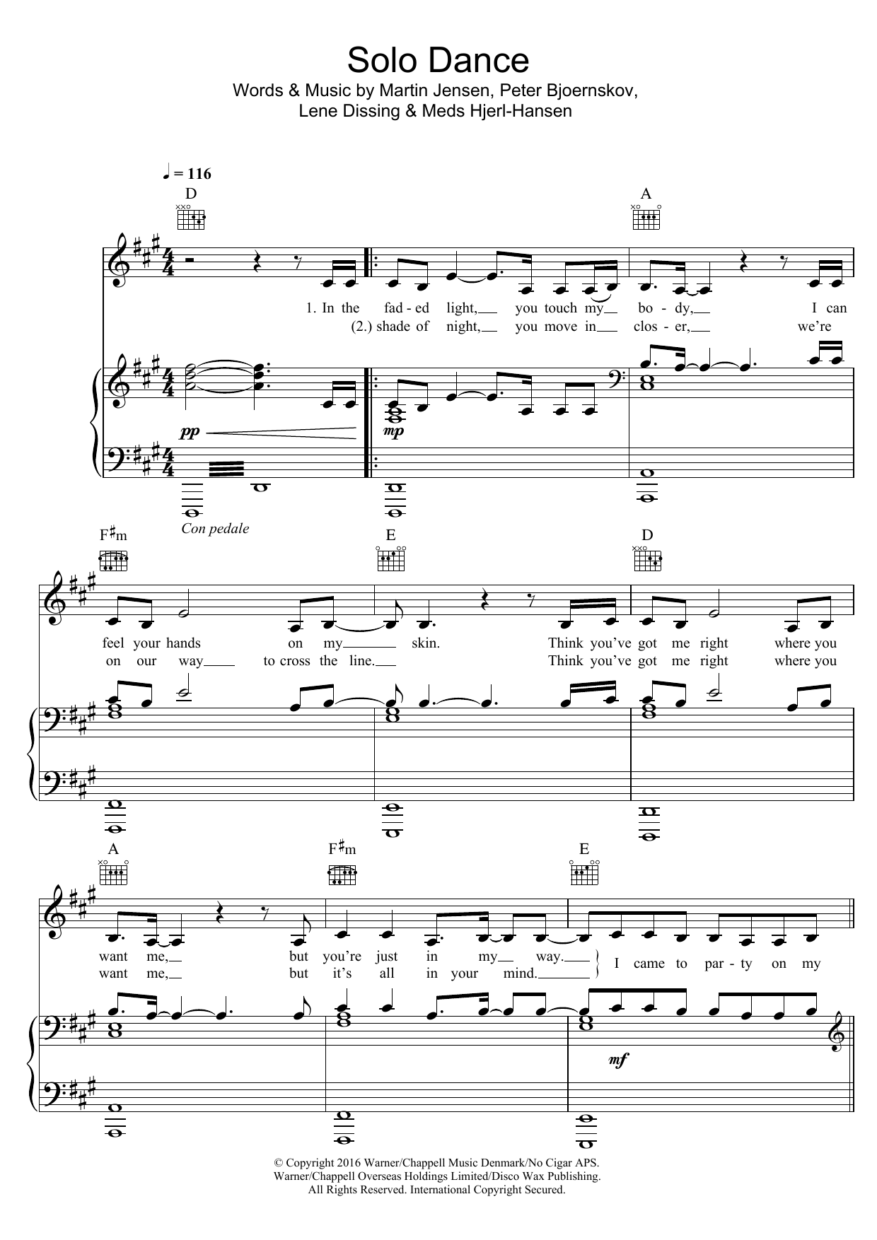 Download Martin Jensen Solo Dance Sheet Music and learn how to play Piano, Vocal & Guitar (Right-Hand Melody) PDF digital score in minutes