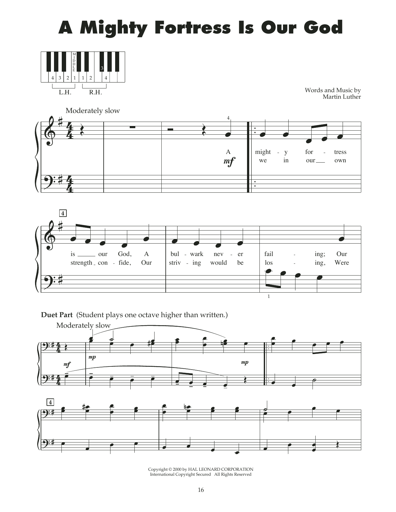 Download Martin Luther A Mighty Fortress Is Our God (arr. Carol Klose) Sheet Music and learn how to play 5-Finger Piano PDF digital score in minutes