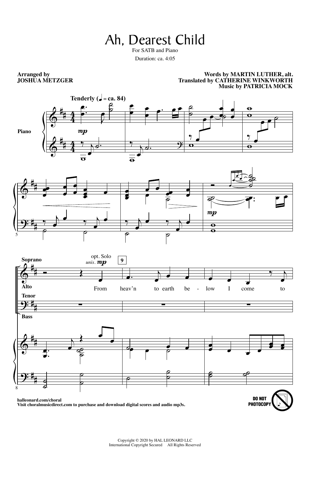 Download Martin Luther and Patricia Mock Ah, Dearest Child (arr. Joshua Metzger) Sheet Music and learn how to play SATB Choir PDF digital score in minutes