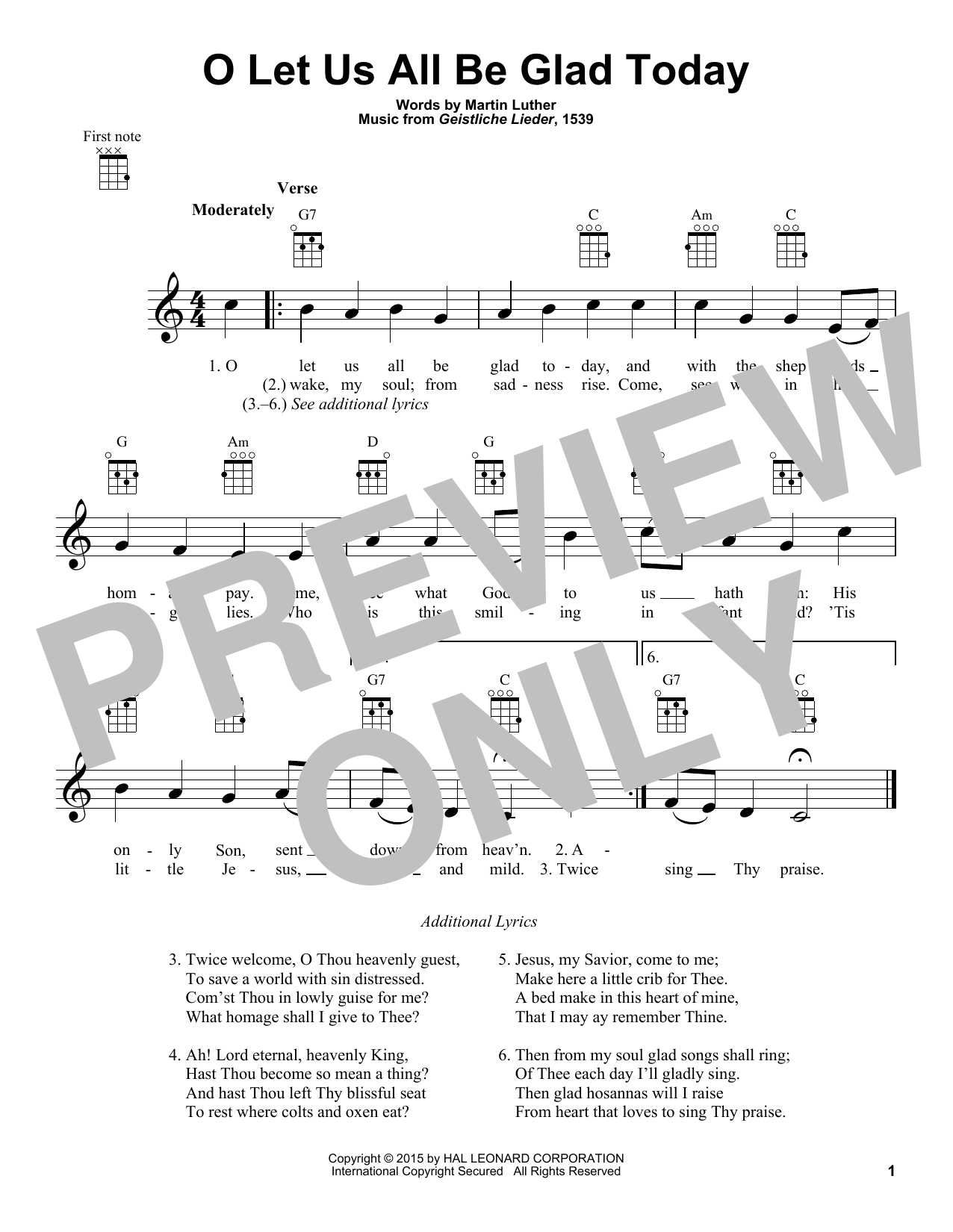 Download Martin Luther O Let Us All Be Glad Today Sheet Music and learn how to play Ukulele PDF digital score in minutes