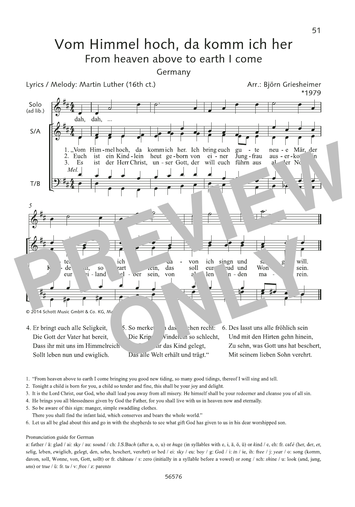 Download Martin Luther Vom Himmel hoch, da komm ich her Sheet Music and learn how to play SATB Choir PDF digital score in minutes