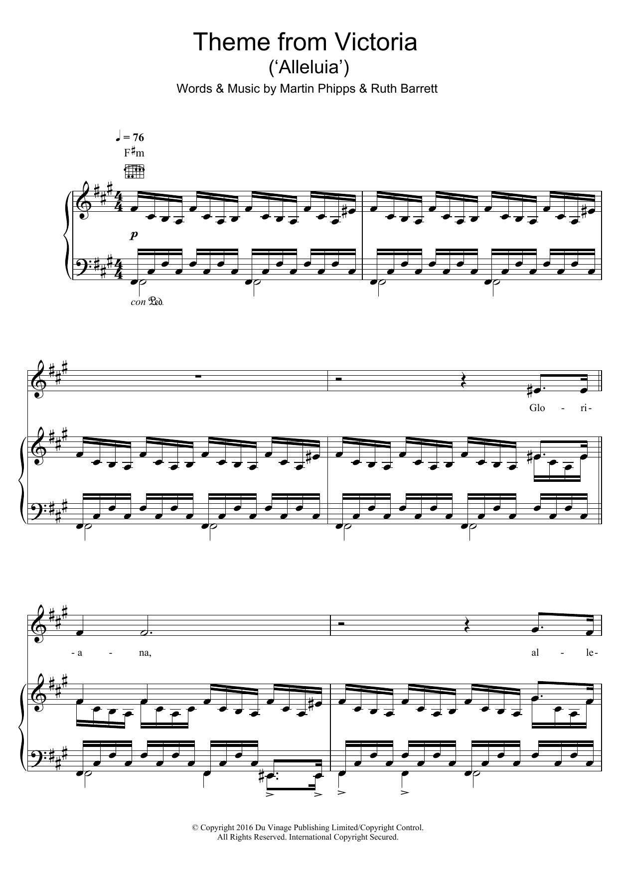 Download Martin Phipps Victoria Theme: Alleluia (feat. Mediaeval Baebes) Sheet Music and learn how to play Piano, Vocal & Guitar (Right-Hand Melody) PDF digital score in minutes