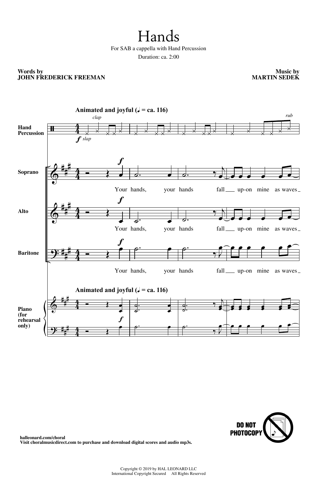 Download Martin Sedek Hands Sheet Music and learn how to play SAB Choir PDF digital score in minutes
